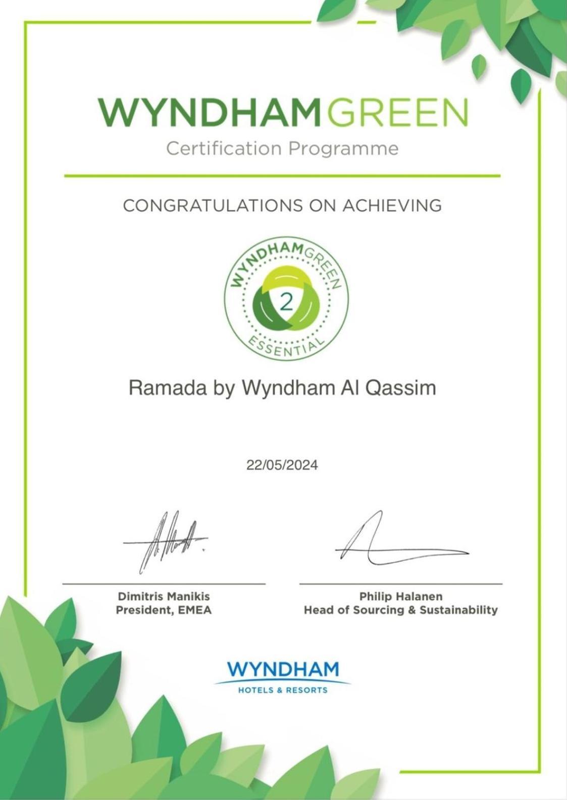 Ramada Hotel & Suites By Wyndham Al Qassim Al Bukayriah Esterno foto Wyndham Green Essential Certificate
